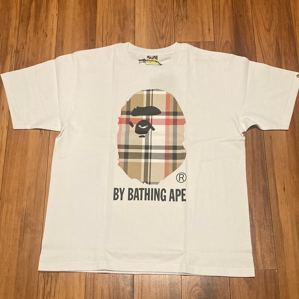 Bape White T-Shirt with Plaid Ape Graphic